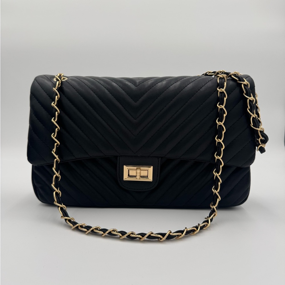 Large vegan leather Black shoulder handbag